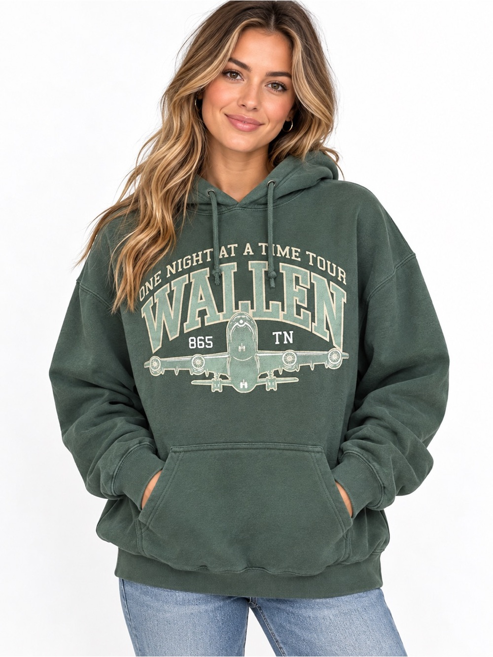 Morgan Wallen One Night At A Time 2024 Tour Hoodie Green Airplane Graphic